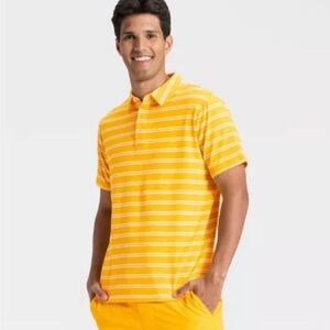 Men's Comfort Wear Striped Polo Shirt - Goodfellow & Co yellow and white  SZ M
